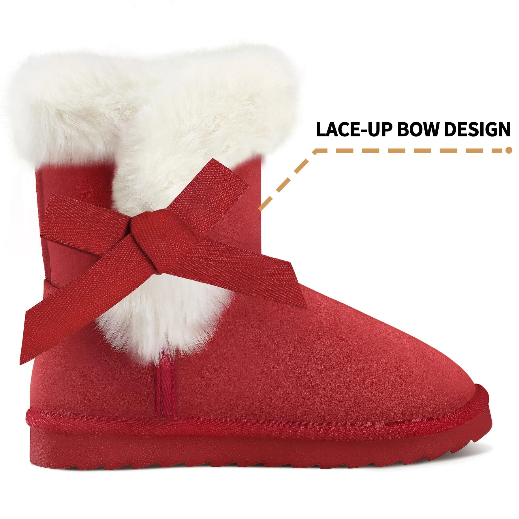 Girls Bow Tie Warm Fur Lined Snow Boots