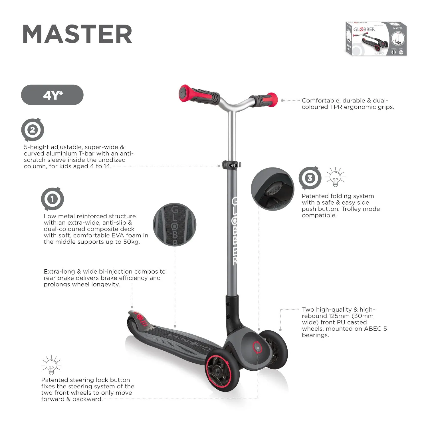Globber Master Lights 3-Wheels Kids Scooter – Aqua (NEW COLOR)