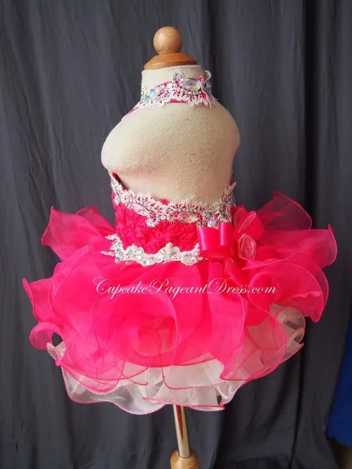 Halter Beaded Bodice Lace Newborn/Toddler/Kid Girls' Pageant Dress