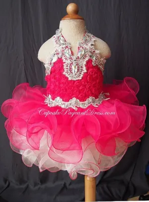 Halter Beaded Bodice Lace Newborn/Toddler/Kid Girls' Pageant Dress