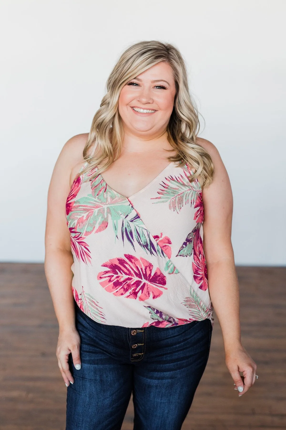 Hawaiian Breeze Floral Wrap Tank Top- Multi-Colored