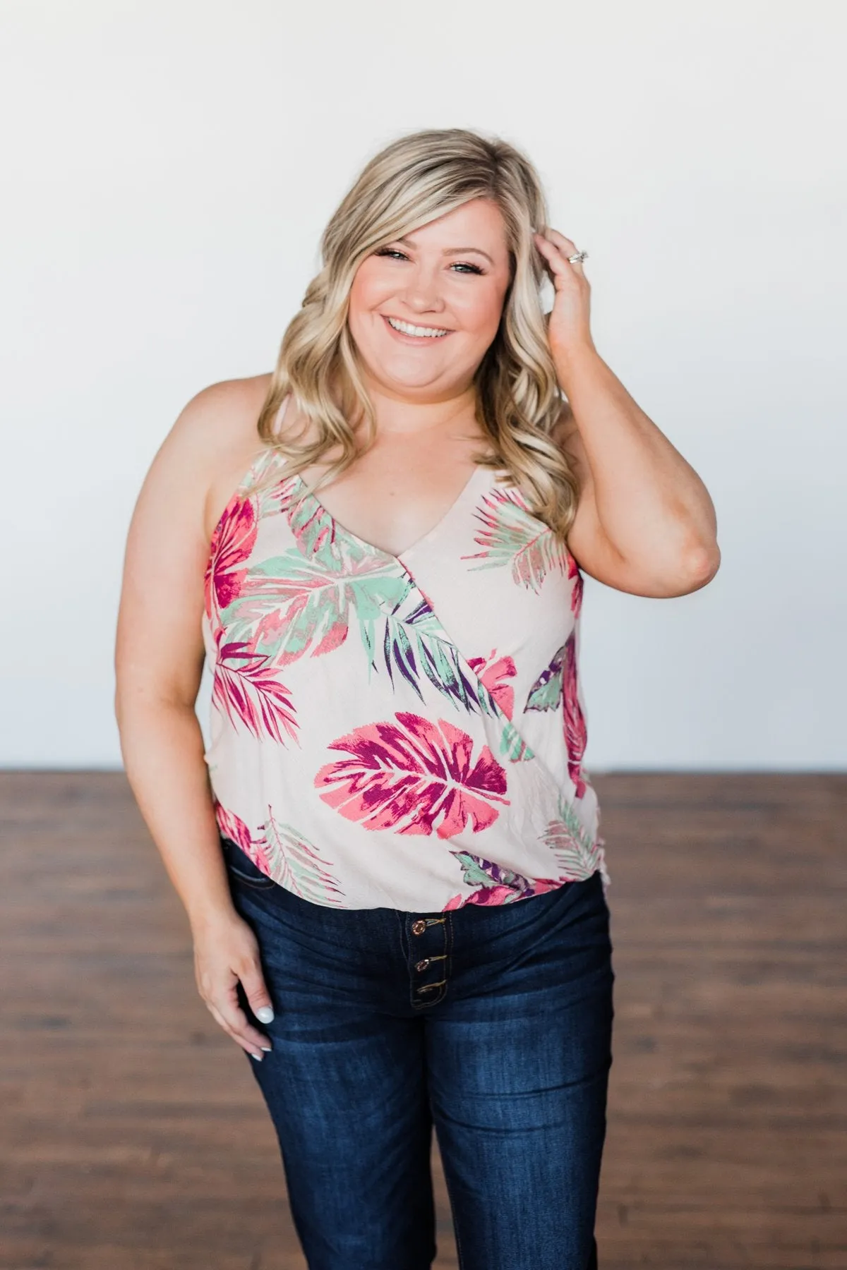 Hawaiian Breeze Floral Wrap Tank Top- Multi-Colored