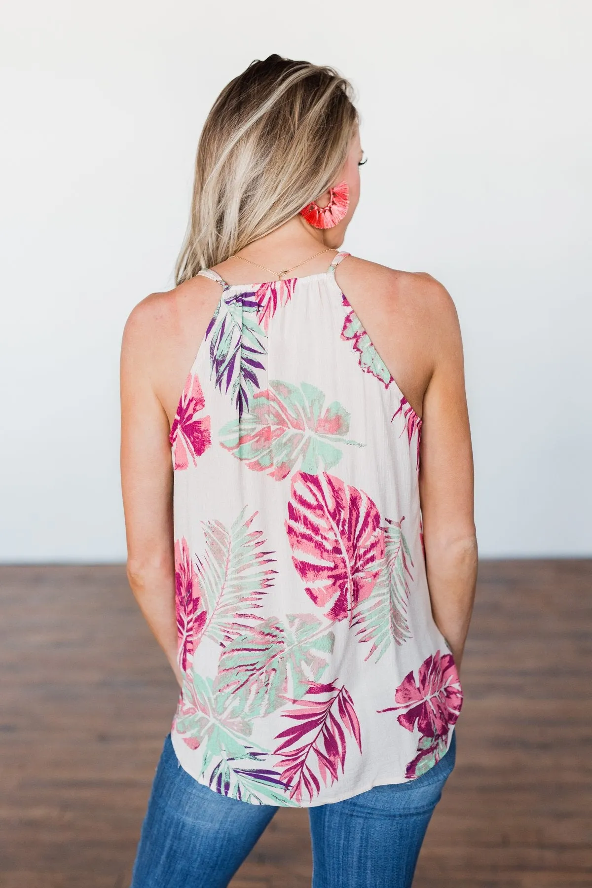 Hawaiian Breeze Floral Wrap Tank Top- Multi-Colored