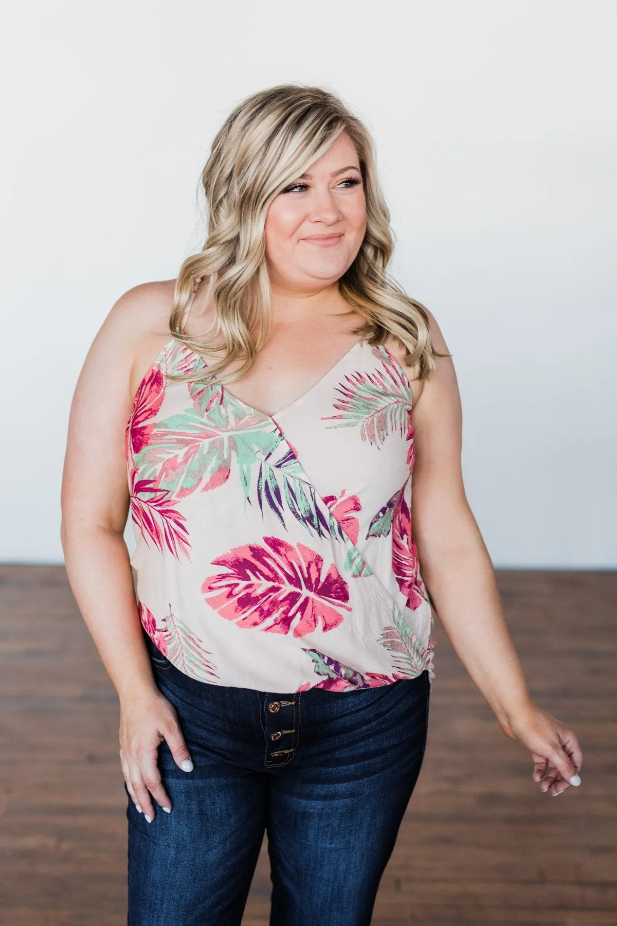 Hawaiian Breeze Floral Wrap Tank Top- Multi-Colored