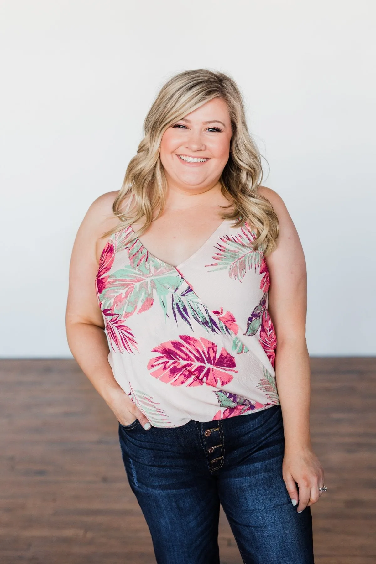 Hawaiian Breeze Floral Wrap Tank Top- Multi-Colored