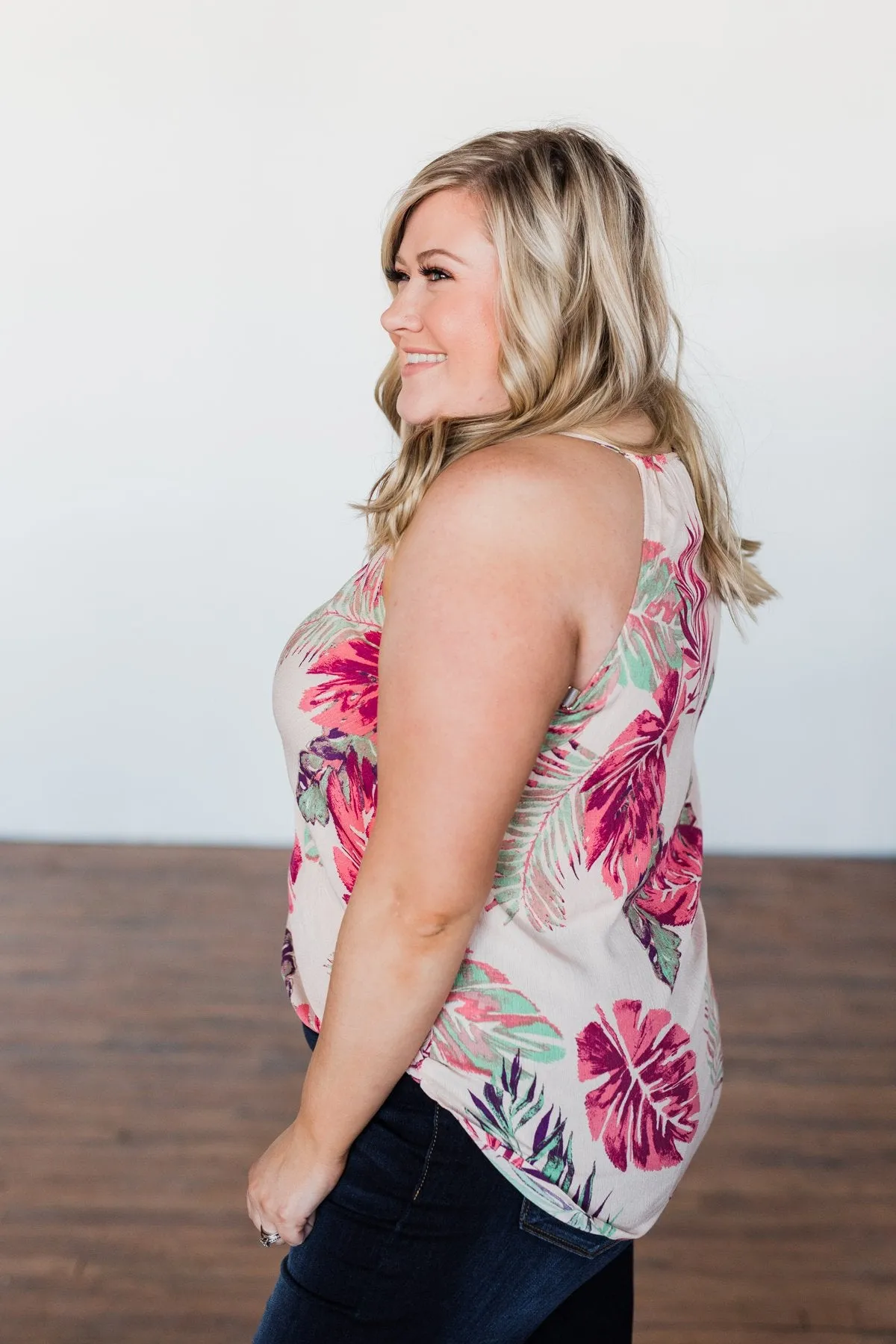 Hawaiian Breeze Floral Wrap Tank Top- Multi-Colored