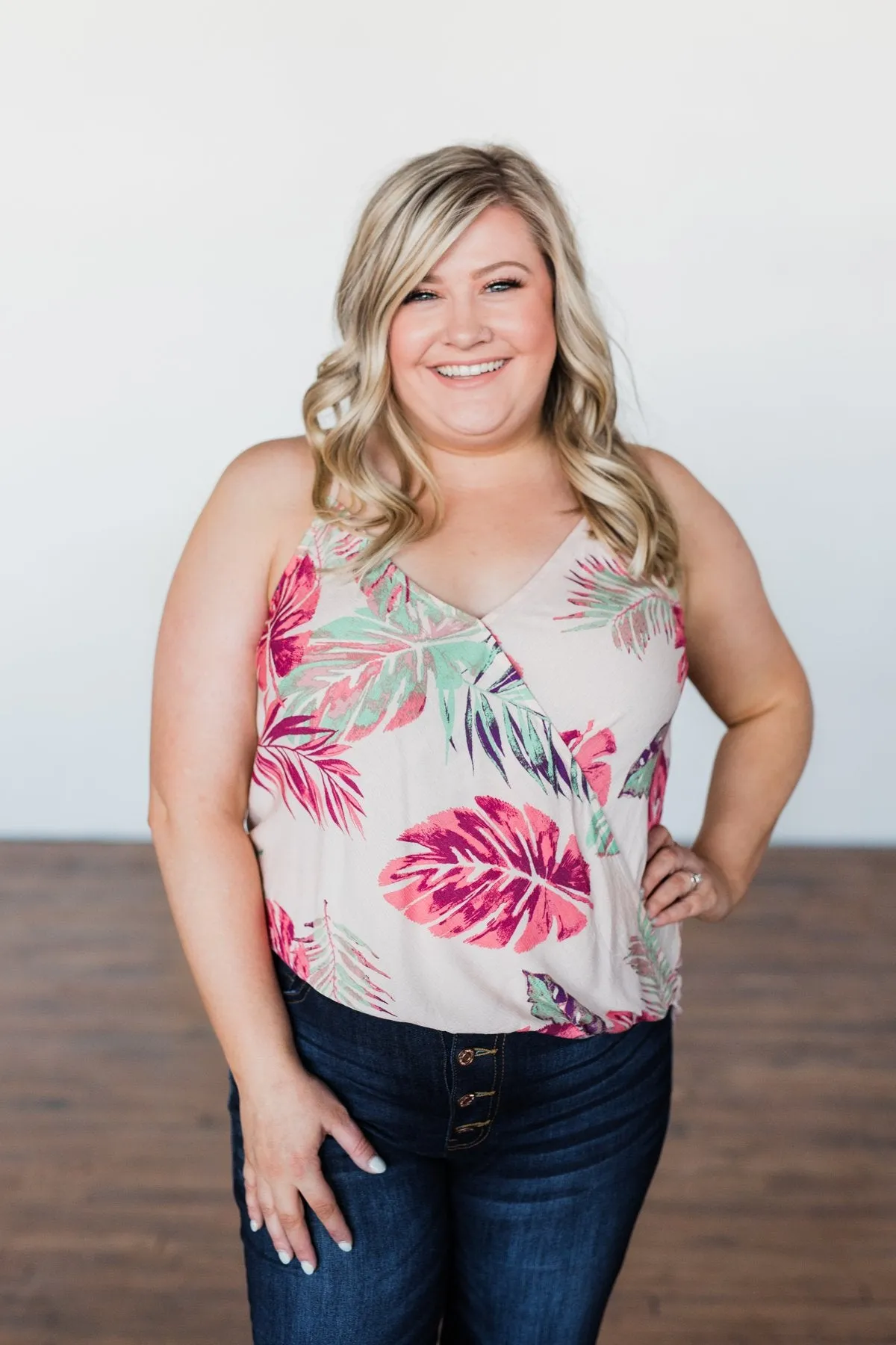 Hawaiian Breeze Floral Wrap Tank Top- Multi-Colored