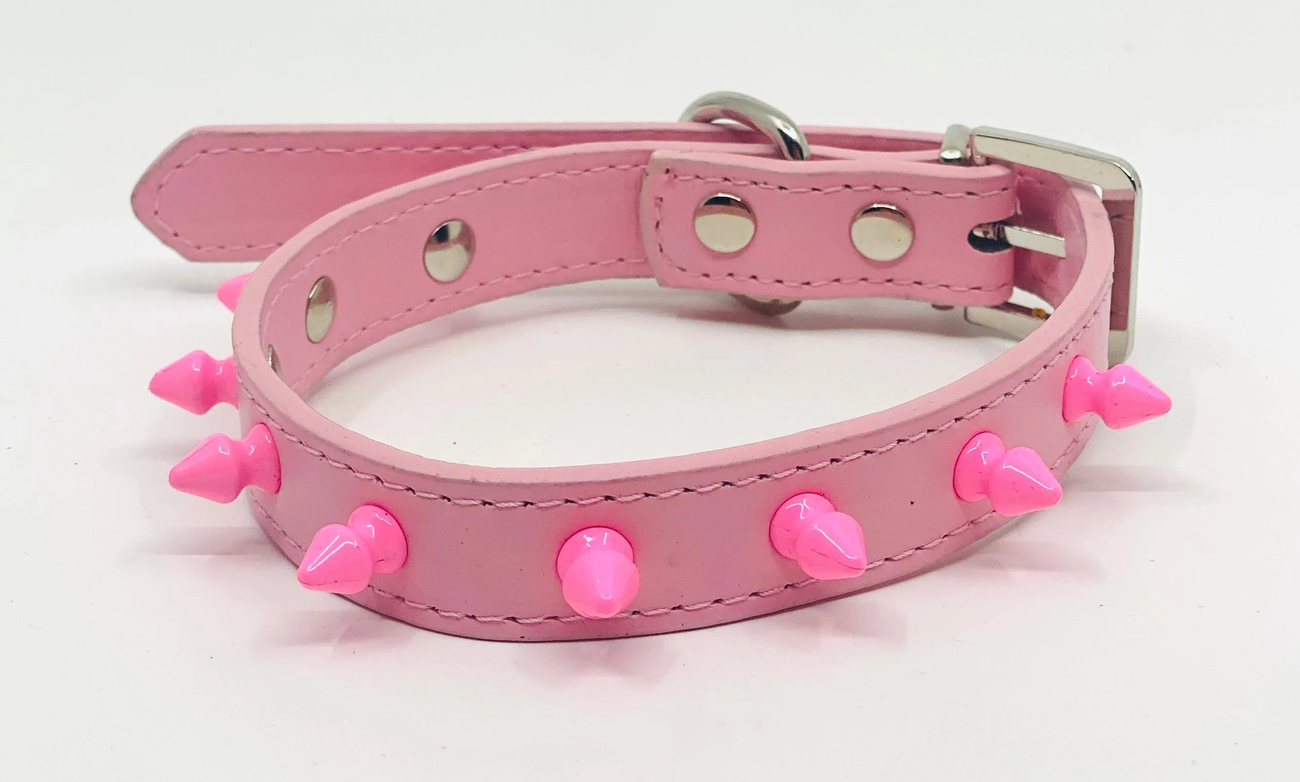 Hot Pink Studded Faux Leather Collar