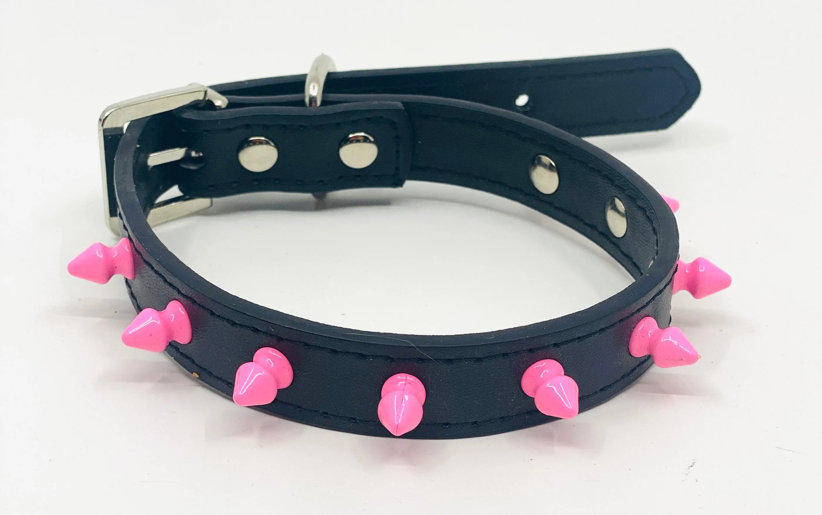 Hot Pink Studded Faux Leather Collar