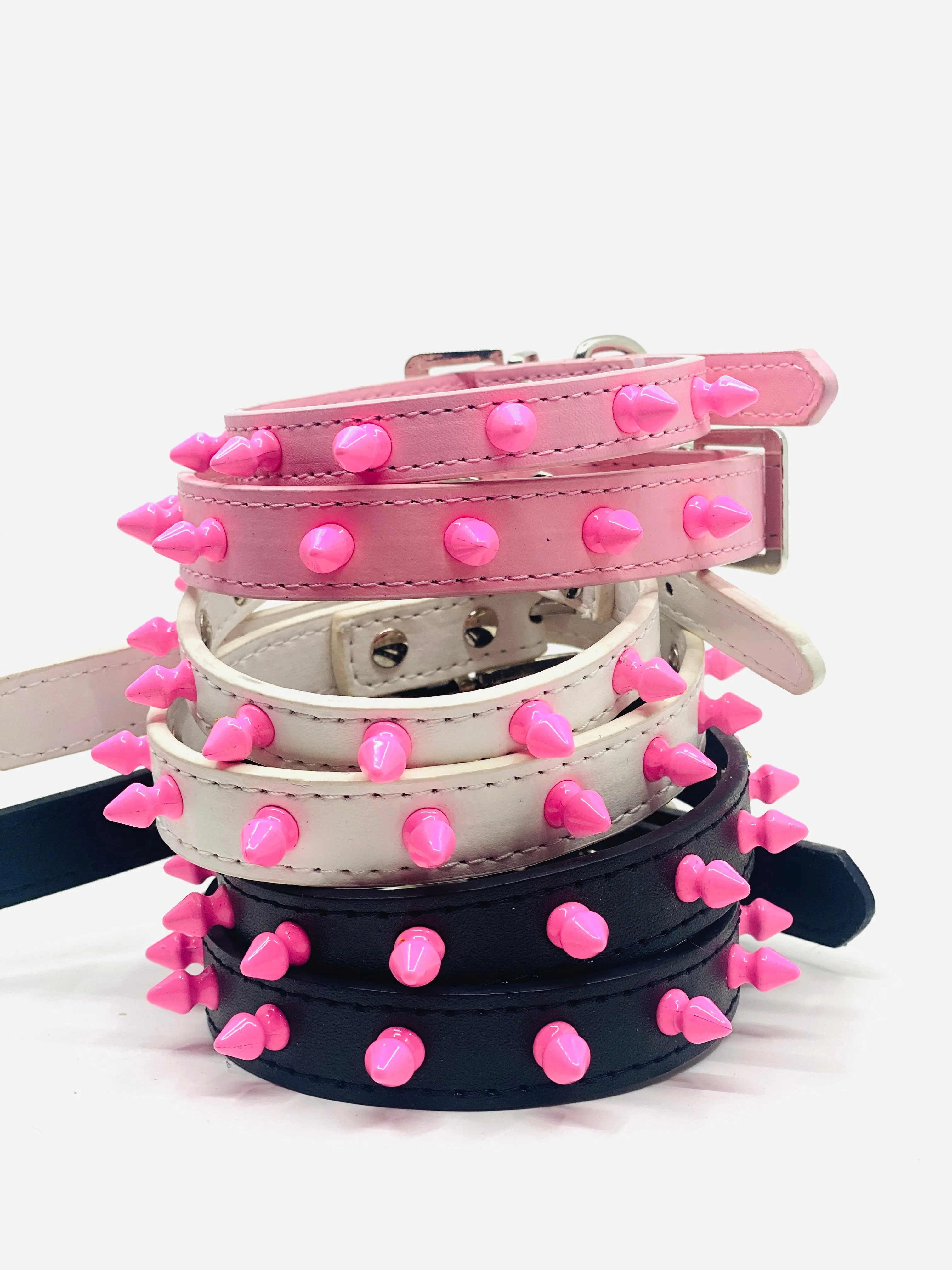 Hot Pink Studded Faux Leather Collar