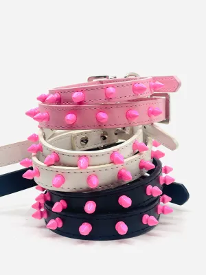 Hot Pink Studded Faux Leather Collar