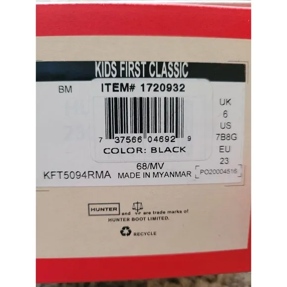 Hunter Rain Boots Kids Size 7B/8G New In Box