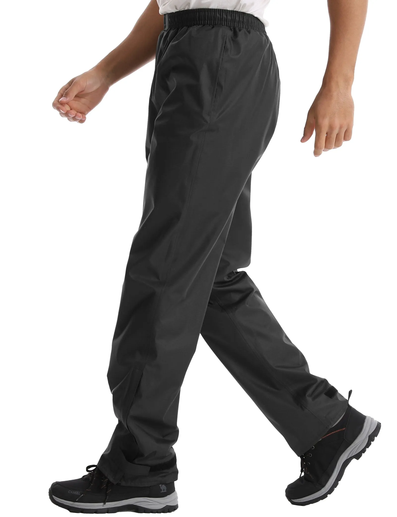 iCreek Men's Rain Pants Waterproof Over Pants Windproof Lightweight Hiking Pants Work Rain Outdoor for Golf, Fishing（Black with Zipper Pocket)）
