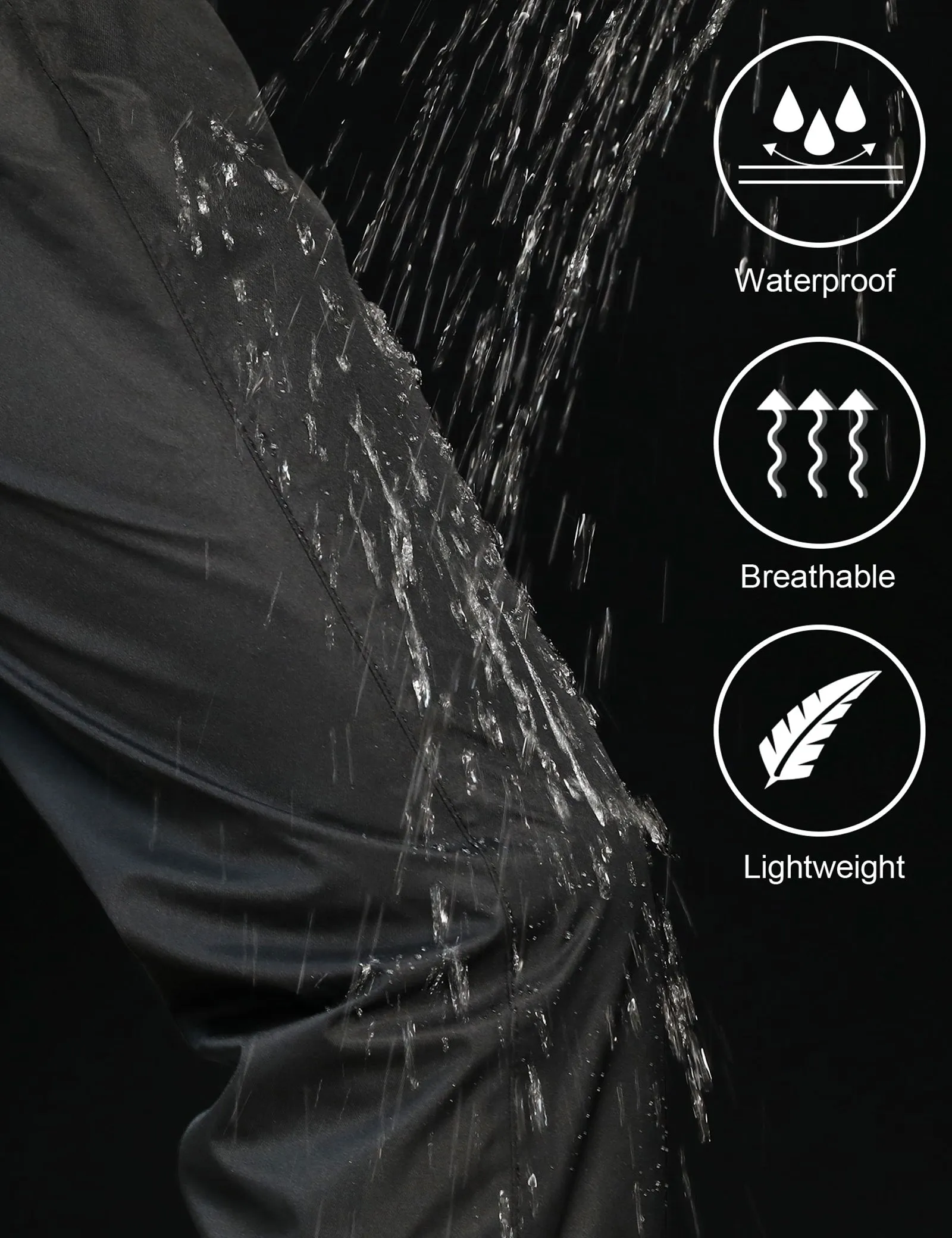 iCreek Men's Rain Pants Waterproof Over Pants Windproof Lightweight Hiking Pants Work Rain Outdoor for Golf, Fishing（Black with Zipper Pocket)）