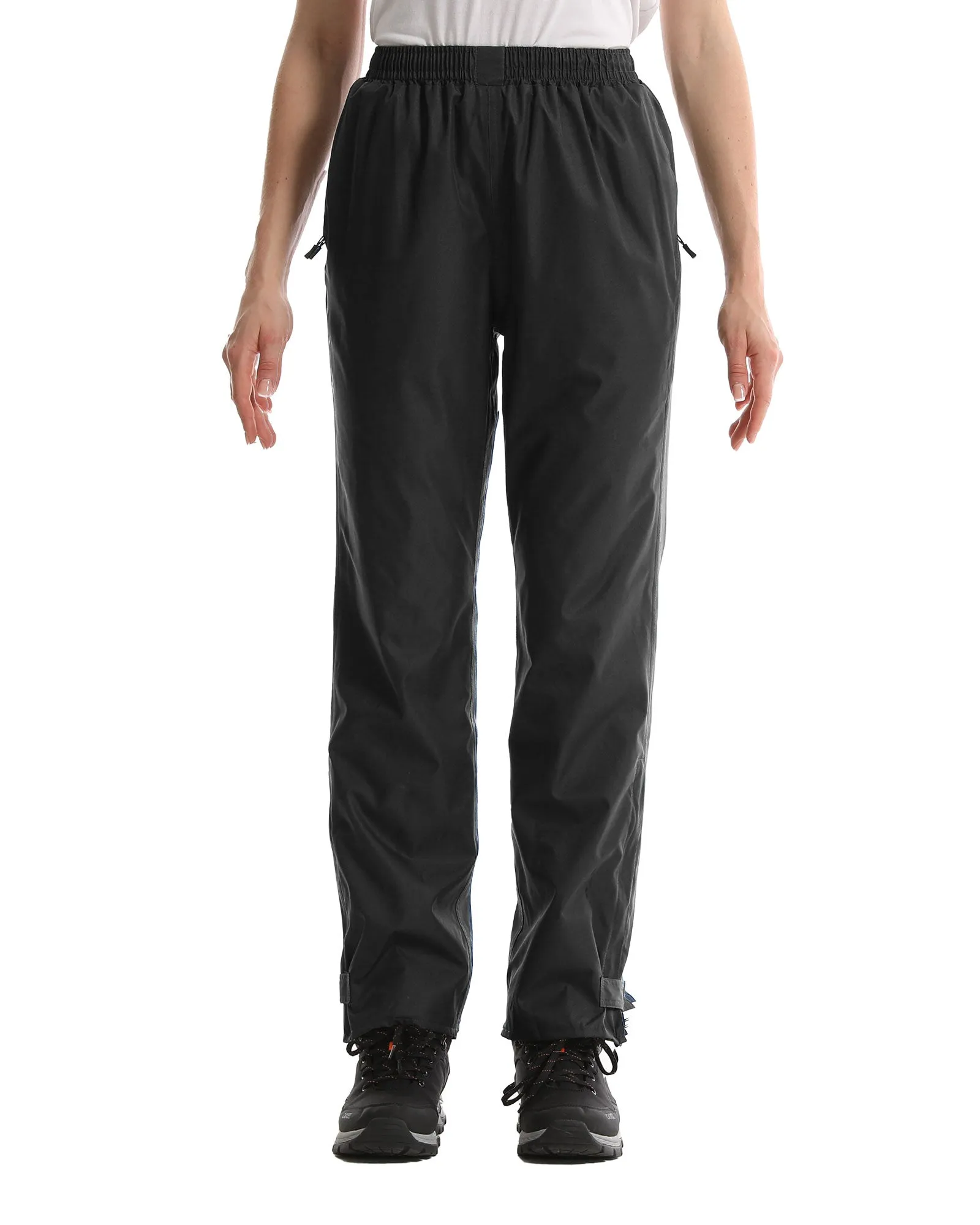 iCreek Women's Rain Pants Waterproof Hiking Pants Windproof Lightweight Over Pants Work Rain Outdoor for Golf, Fishing（Black）