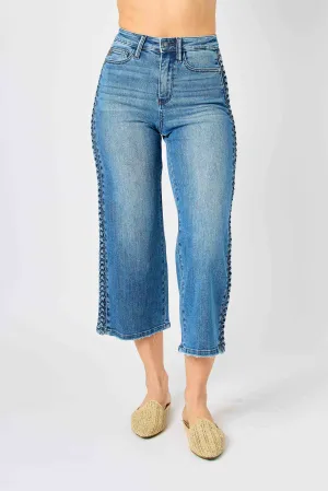 JUDY BLUE BRAIDED WIDE CROP MEDIUM WASH JEANS / STUFFOLOGY BOUTIQUE