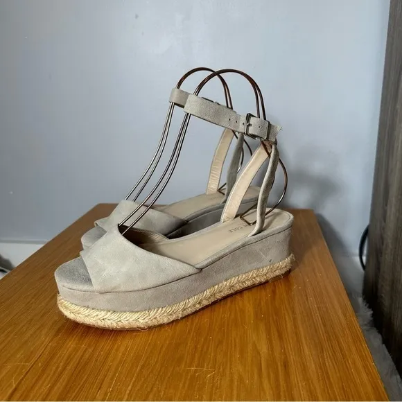 Kenneth Cole Lorelei Platform Ankle Strap Espadrille Wedge, Size 8.5, Light Gray