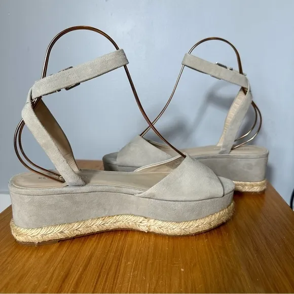 Kenneth Cole Lorelei Platform Ankle Strap Espadrille Wedge, Size 8.5, Light Gray
