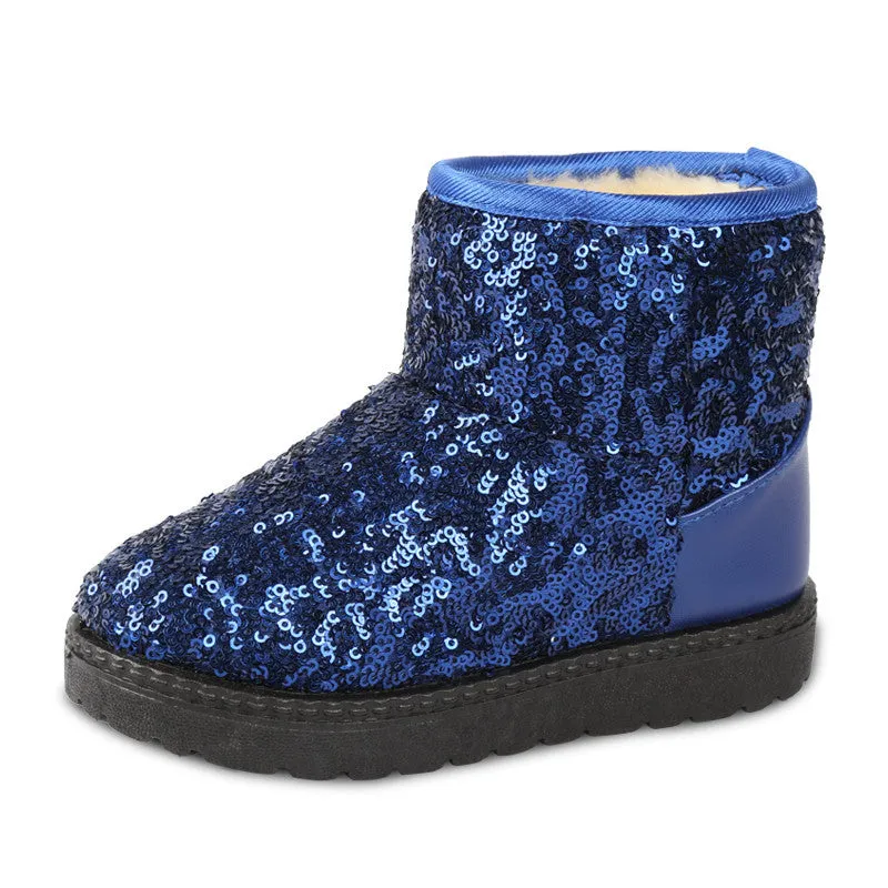 Kids Boots Snow Boots Girls Children's Winter Models Warm Shoes Fashion Sequins Medium-sized Child Boot Cotton Boys