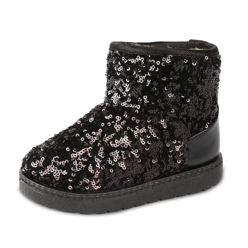 Kids Boots Snow Boots Girls Children's Winter Models Warm Shoes Fashion Sequins Medium-sized Child Boot Cotton Boys