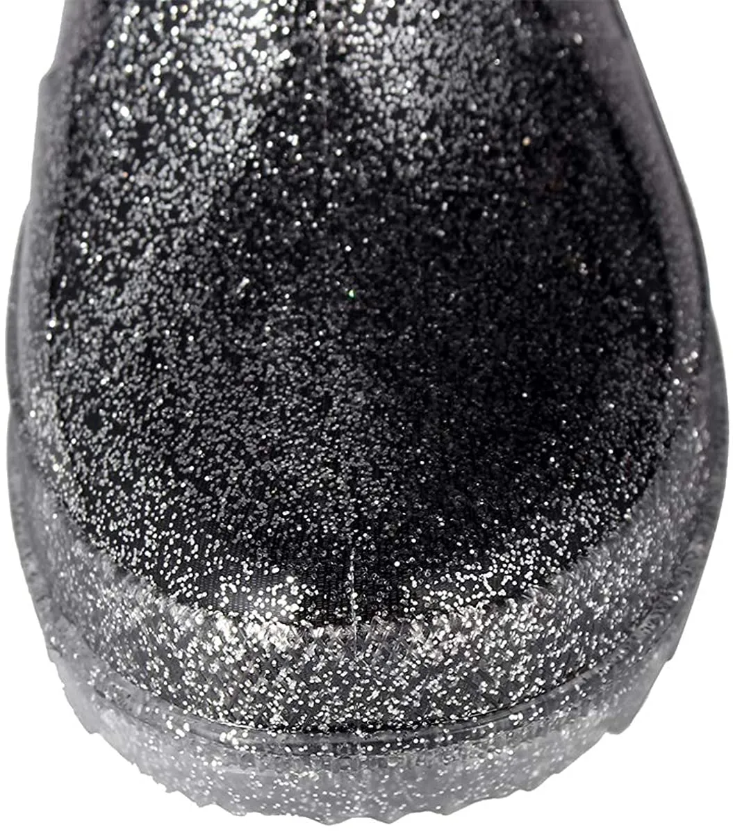 Kids Girls Light Rain Boots Solid Glitter Black with Led - KKOMFORME