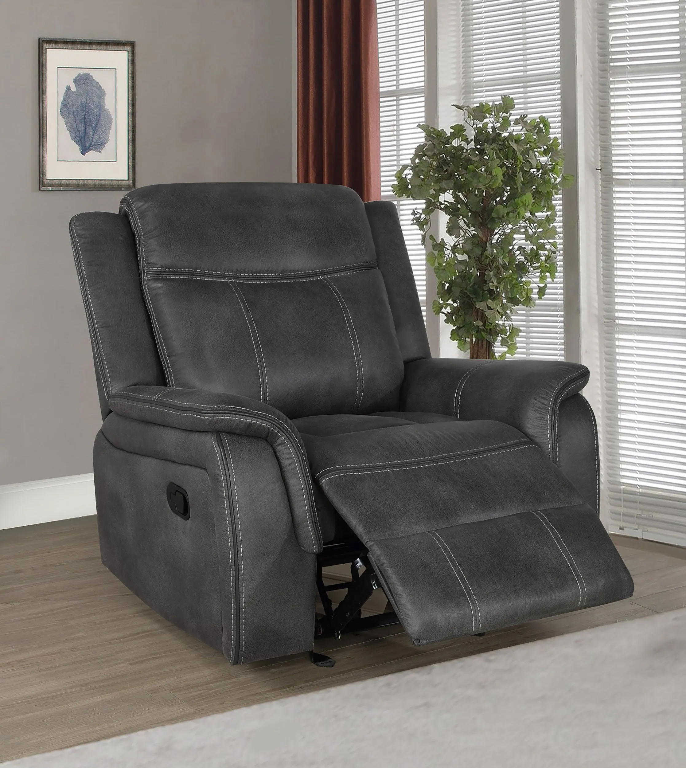 Lawrence Upholstered Padded Arm Glider Recliner Charcoal