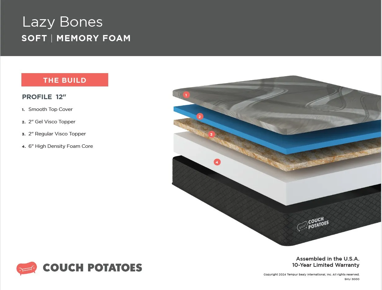 Lazy Bones Soft Memory Foam Mattress 12"