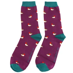 Little Robin Bamboo Socks in Purple by Mr Heron, Size UK 7-11