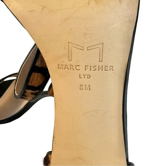 Marc Fisher Kora Genuine Calf Hair Leopard Print Ankle Strap Sandal Womens