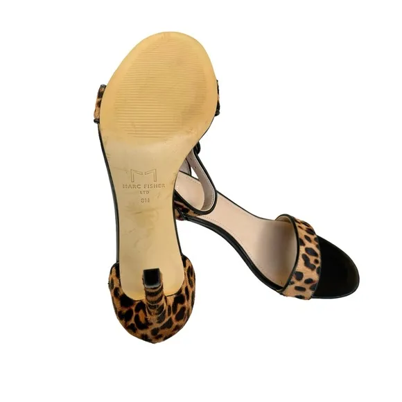 Marc Fisher Kora Genuine Calf Hair Leopard Print Ankle Strap Sandal Womens