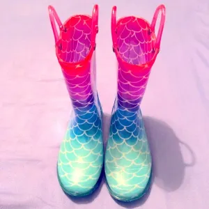 Members Mark Toddler Girls Size 11/12 Light-Up Rain Boots Glitter Mermaid Ombre