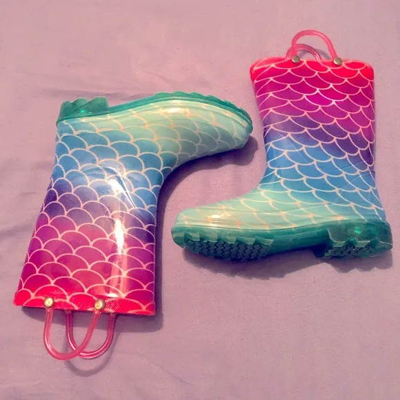 Members Mark Toddler Girls Size 11/12 Light-Up Rain Boots Glitter Mermaid Ombre