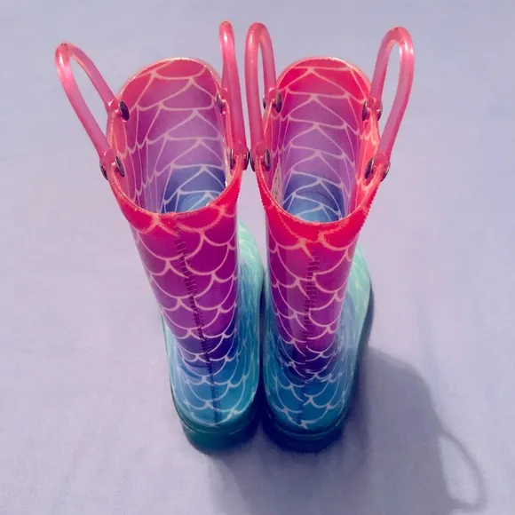 Members Mark Toddler Girls Size 11/12 Light-Up Rain Boots Glitter Mermaid Ombre