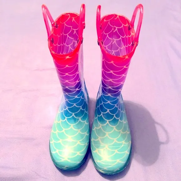 Members Mark Toddler Girls Size 11/12 Light-Up Rain Boots Glitter Mermaid Ombre