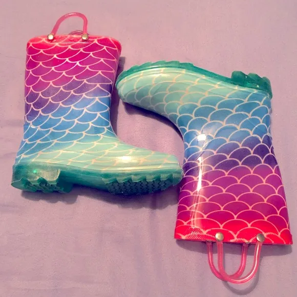 Members Mark Toddler Girls Size 11/12 Light-Up Rain Boots Glitter Mermaid Ombre