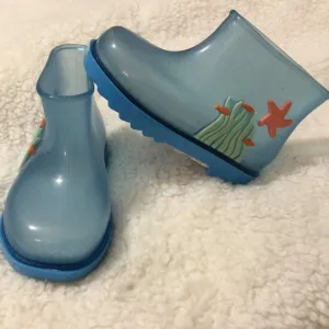 Mini Melissa Rain Boots, Under the Sea, Blue, Unisex Toddler Kid's Size 9, NEW