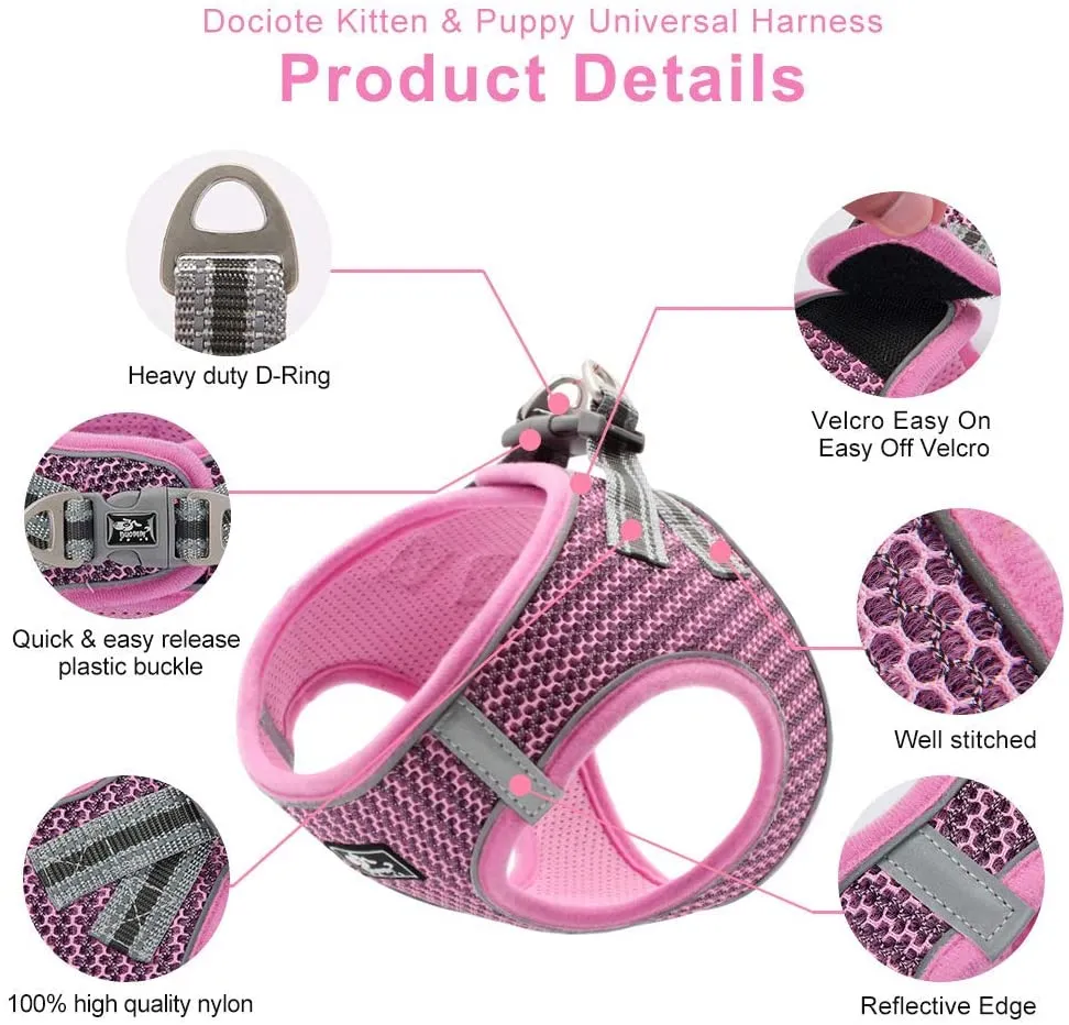 New Duomm Universal Dog Cat Harness with Leash - Anti-Escape Cat Harness - Adjustable Reflective Harness for Dogs - Soft Mesh Comfortable No Pulling No Choking, Pink, Sz L!