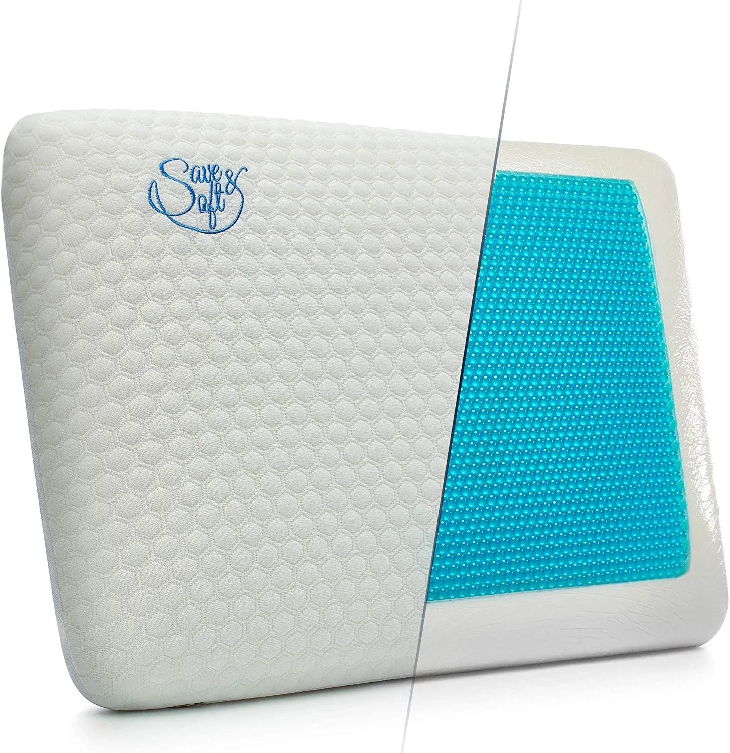 New Save & Soft Memory Foam Pillow Cooling Gel - Prevents Back Neck Pain   Free Bamboo Washable Cover Aloe Vera for Back, Stomach & Side Sleepers, 16X24 Retails $69 