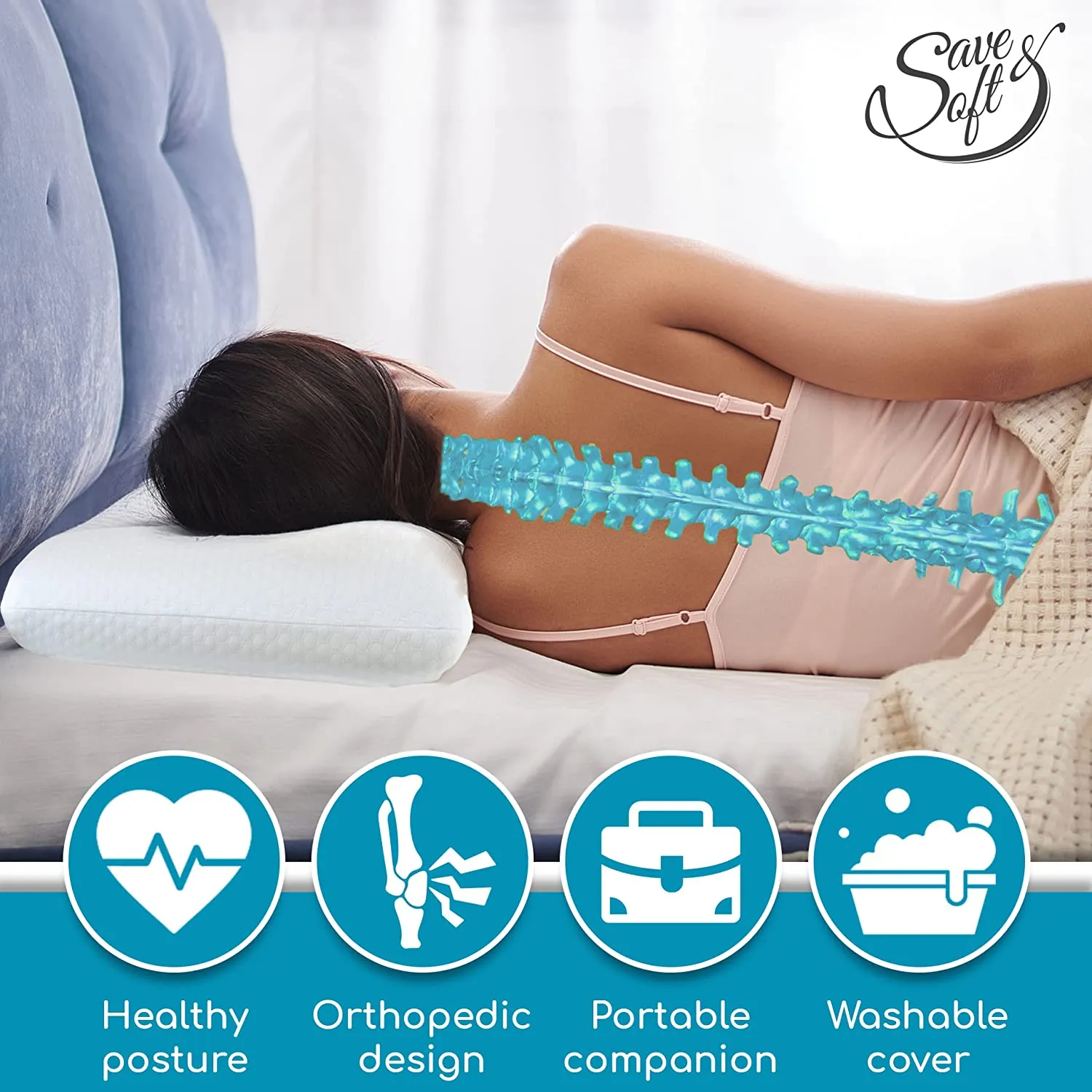 New Save & Soft Memory Foam Pillow Cooling Gel - Prevents Back Neck Pain   Free Bamboo Washable Cover Aloe Vera for Back, Stomach & Side Sleepers, 16X24 Retails $69 