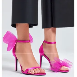 NWT Hot Pink Open Toe Bow Stiletto Heels 7