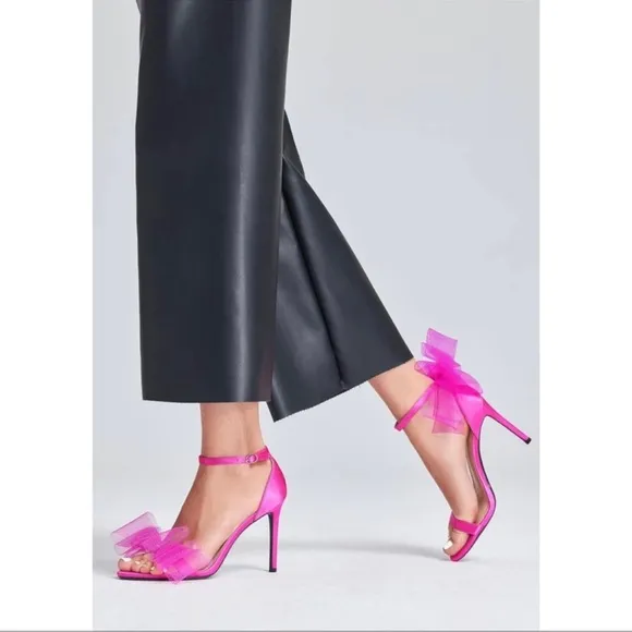 NWT Hot Pink Open Toe Bow Stiletto Heels 7
