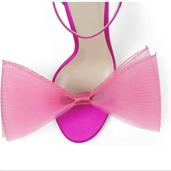 NWT Hot Pink Open Toe Bow Stiletto Heels 7