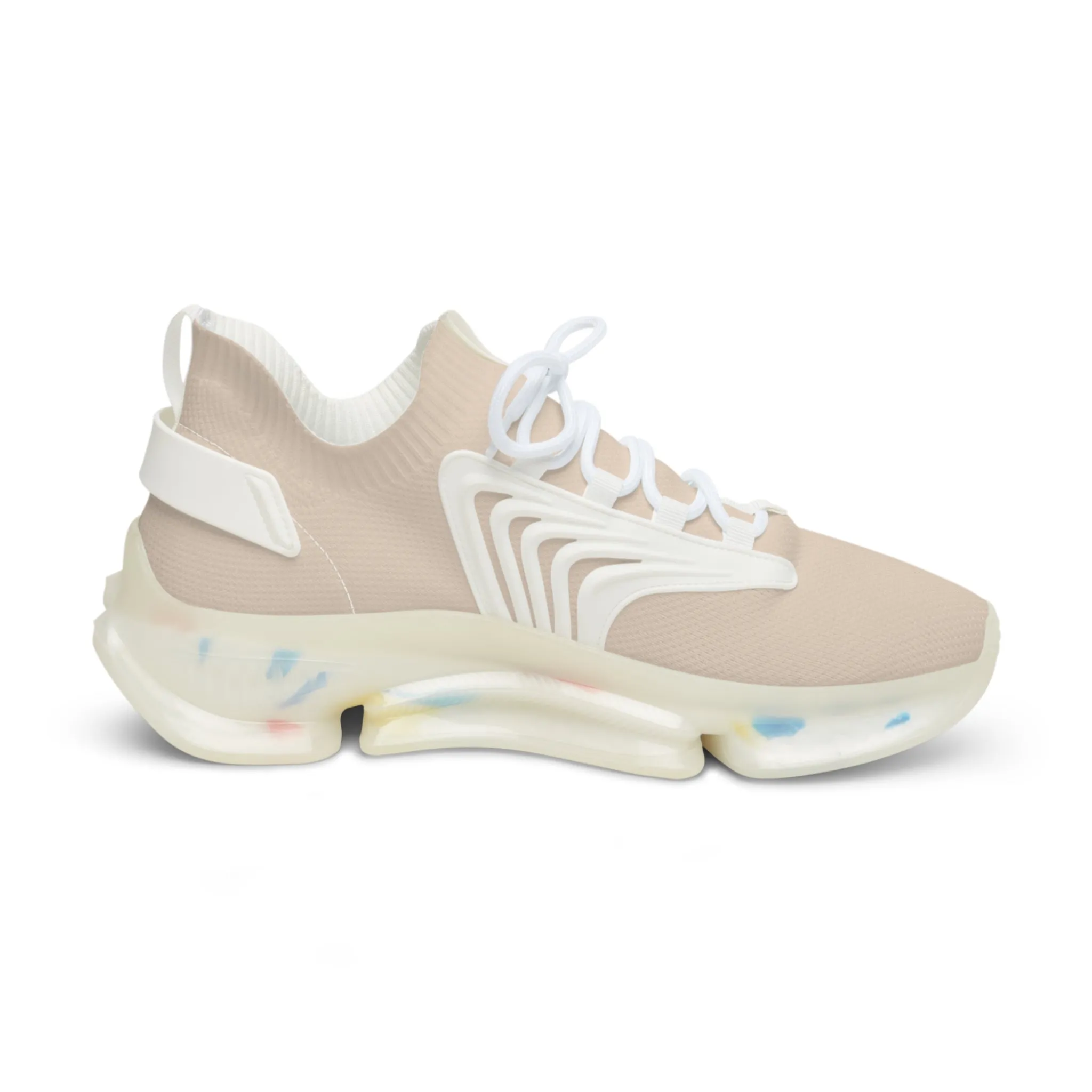 Pastel Beige Men's Breathable Mesh Sneakers - Stylish Athletic Footwear- Margo Makaroff - Personalization Available