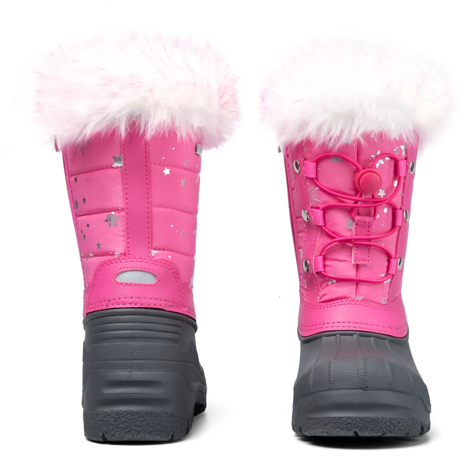 Pink Fur Collar Glitter Star Snow Boots