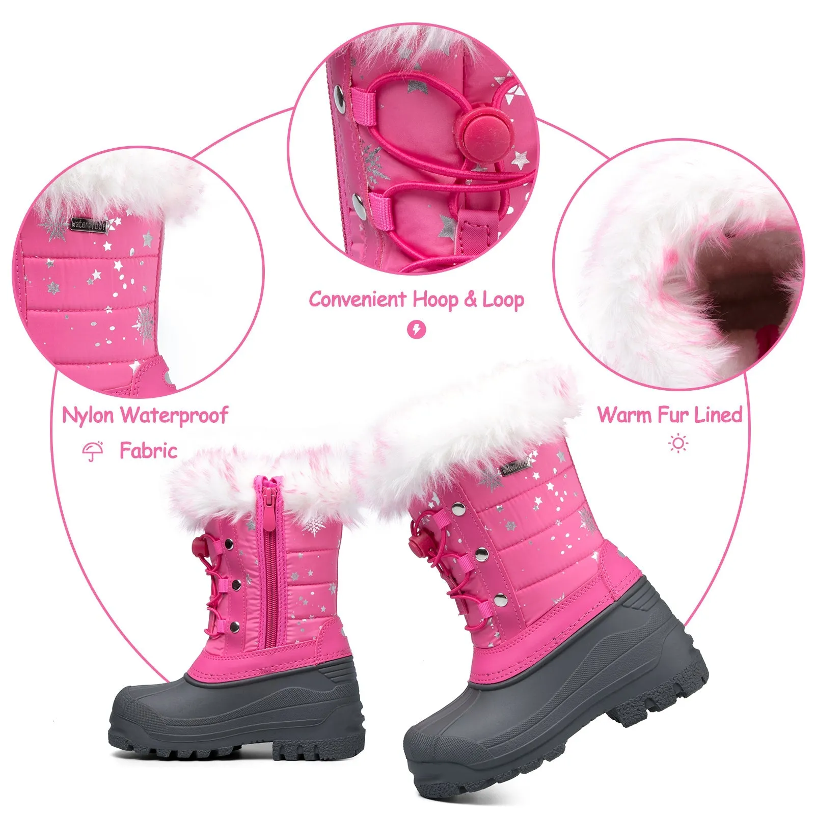 Pink Fur Collar Glitter Star Snow Boots