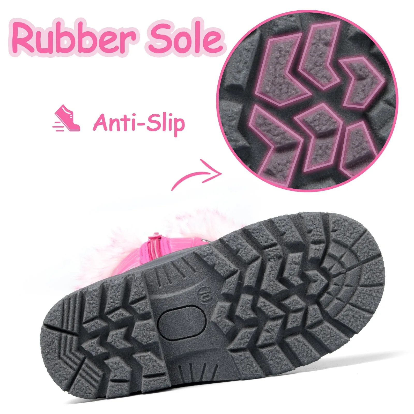 Pink Fur Collar Glitter Star Snow Boots