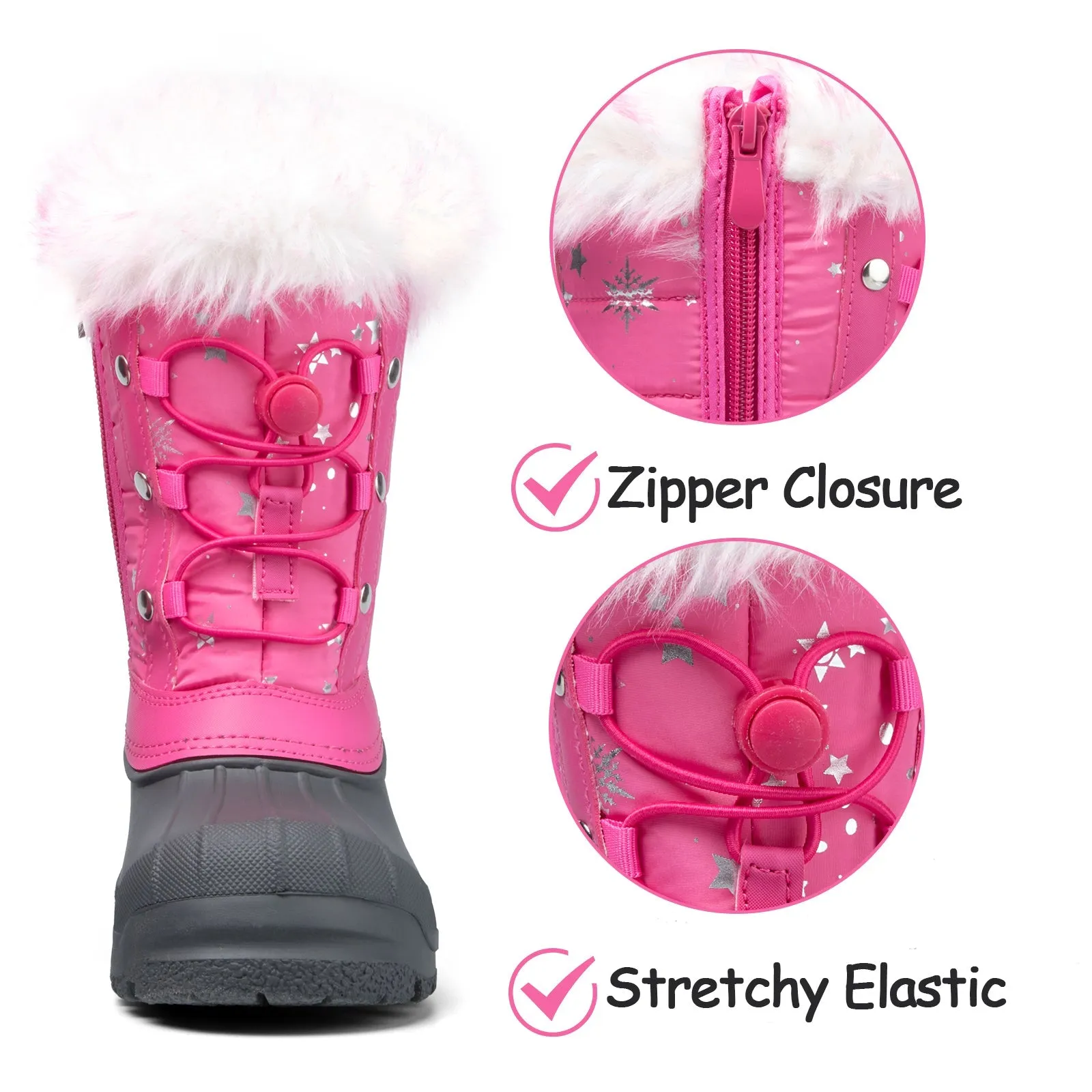 Pink Fur Collar Glitter Star Snow Boots