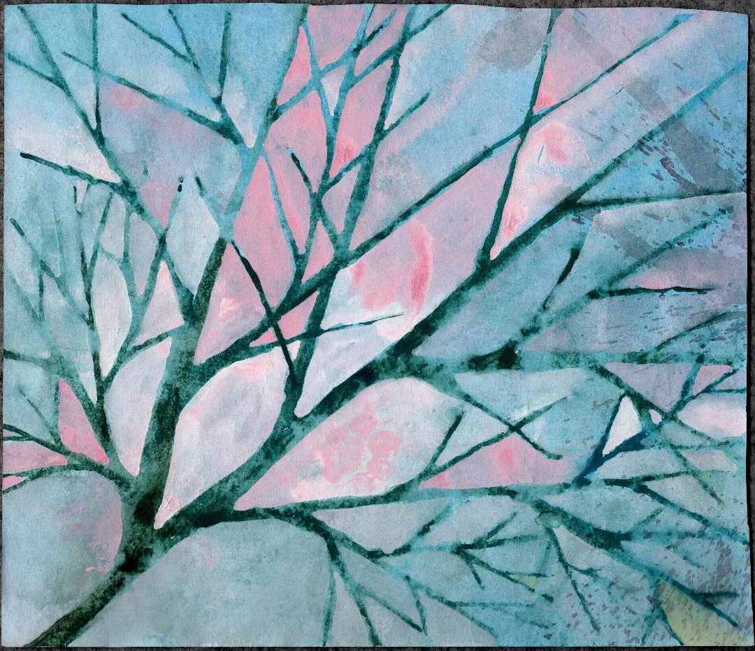 Pink Storm — Study   - Original Watercolor/Guache Painting = Abstract Landscape