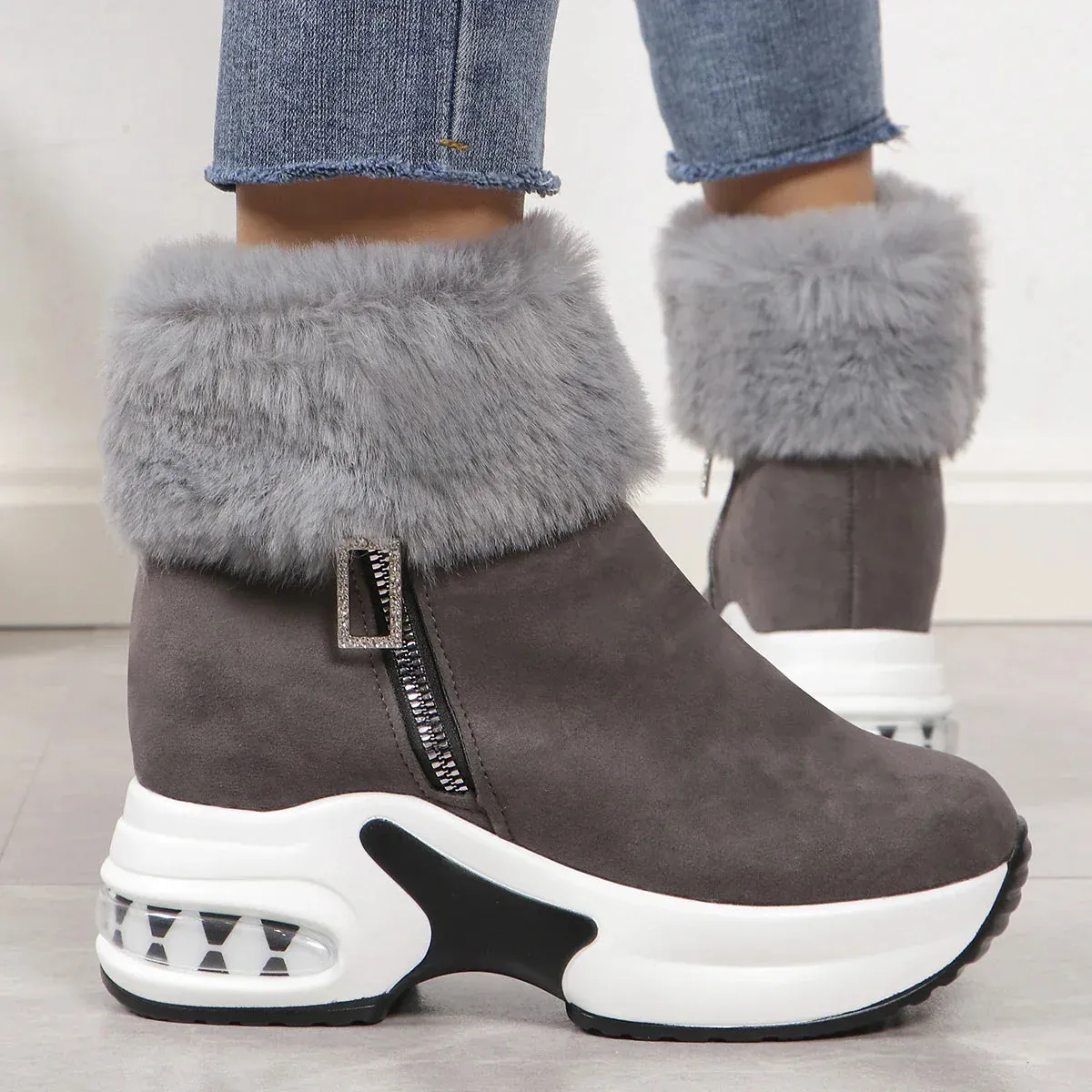 Platform Wedge Snow Boots for Women Shoe Plush Side Zipper Internal Increasing Modern Short Boot