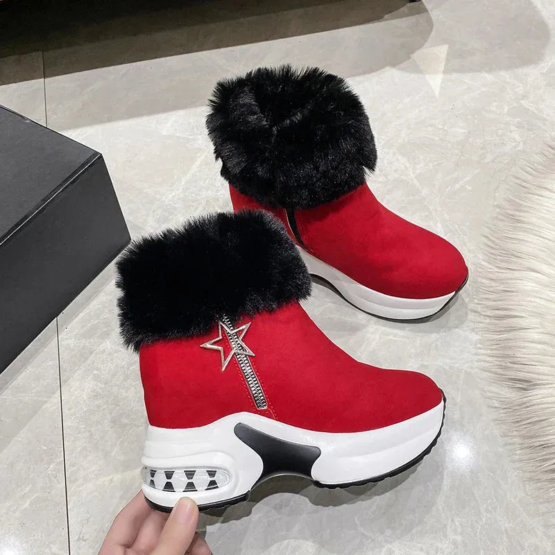 Platform Wedge Snow Boots for Women Shoe Plush Side Zipper Internal Increasing Modern Short Boot